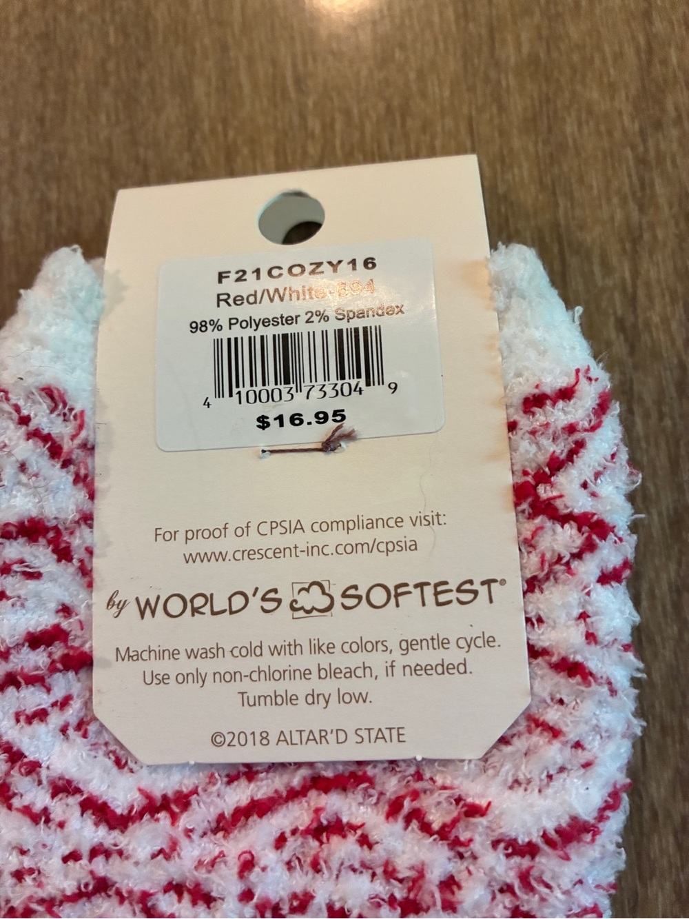 Altar’d State Cozy Red & White Fuzzy Socks, NWT - Picture 4 of 4